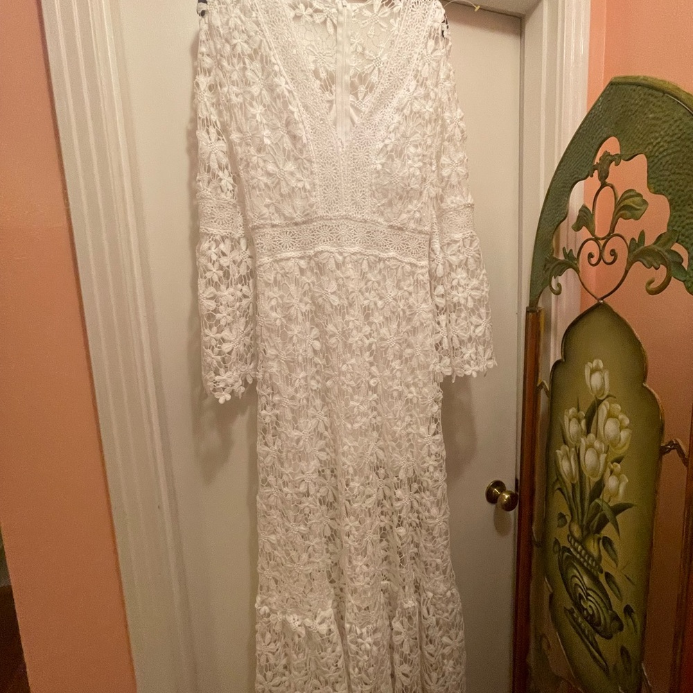 Boho all white crocheted dress